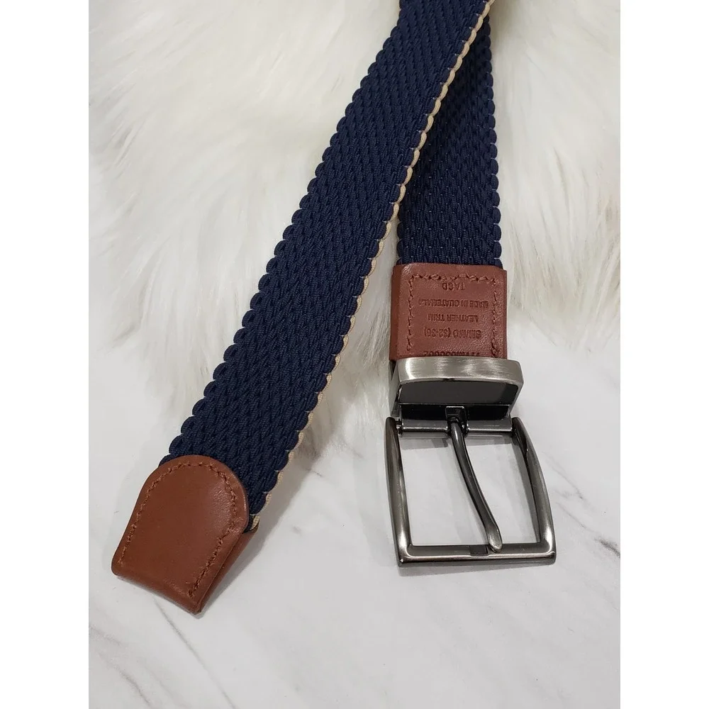 NAVY BLUE / KHAKI Tommy Bahama Reversible Stretch Braided BELT golf preppy dress